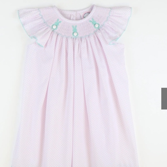 Southern Smocked Co Smocked Cottontail Bunnies Bishop Light Pink Tiny Dot 24M/2T - Picture 2 of 12